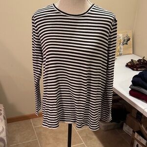 J. Jill Black and White Striped Crew Neck Sweater